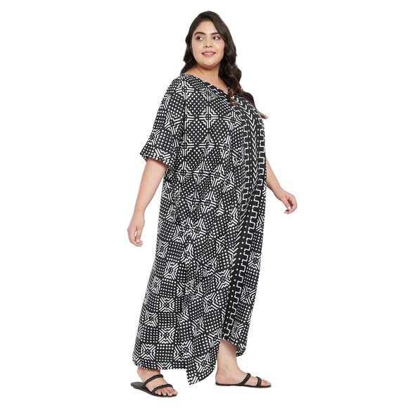 Plus Size Tribal Printed Black Polyester Kaftan Dress for Women by Gypsie Blu - Picture 5 of 10